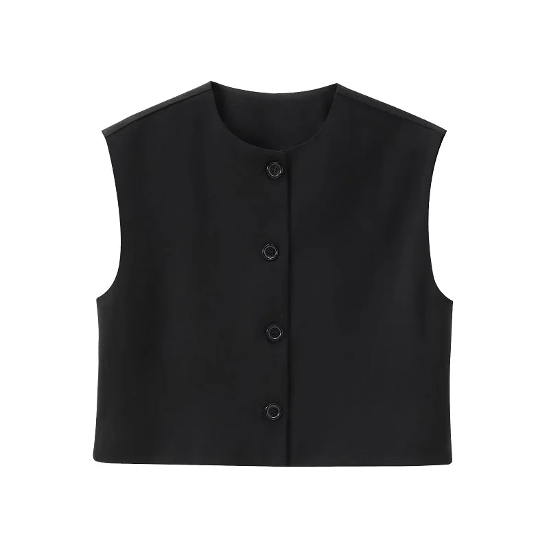 Solid Color Button-up Vest