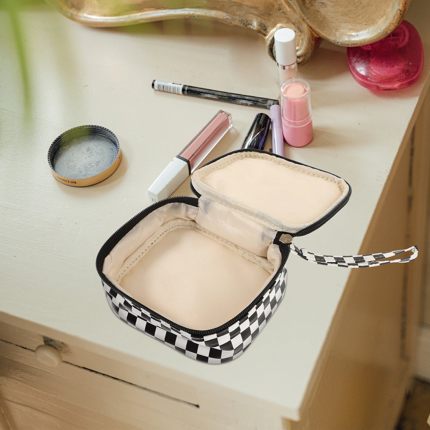 Checkered Makeup Bag