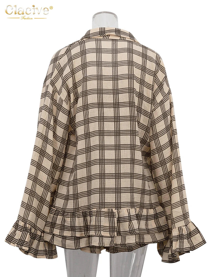 Loose Plaid Cotton Shorts Sets