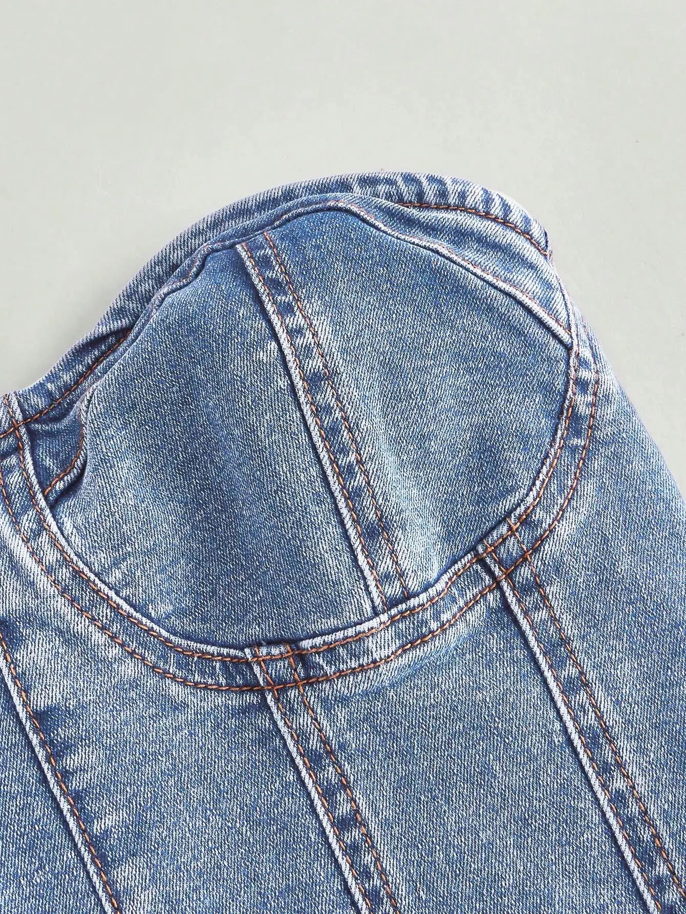 Plunging Neckline Denim Top