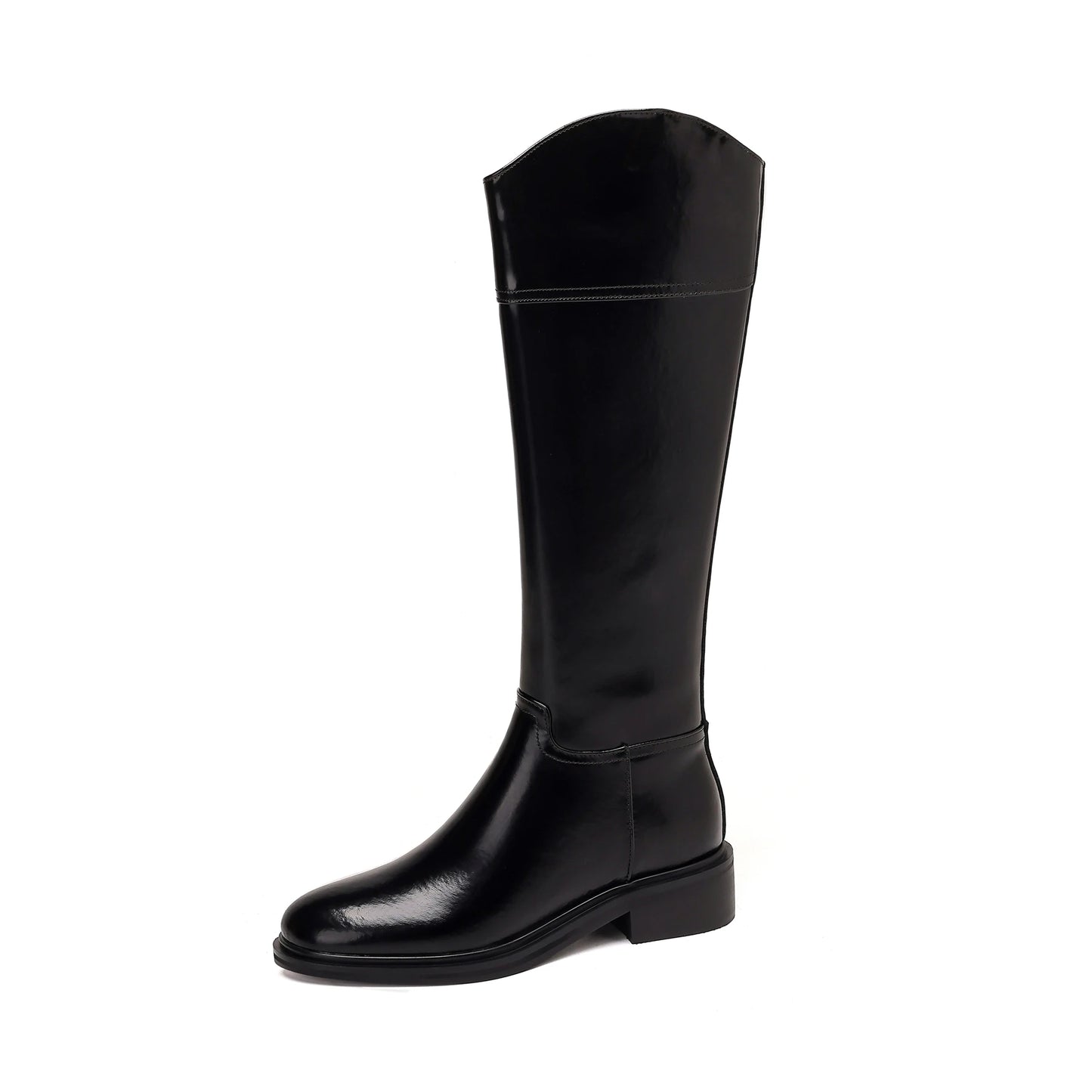 Leather Round Toe Riding Boots