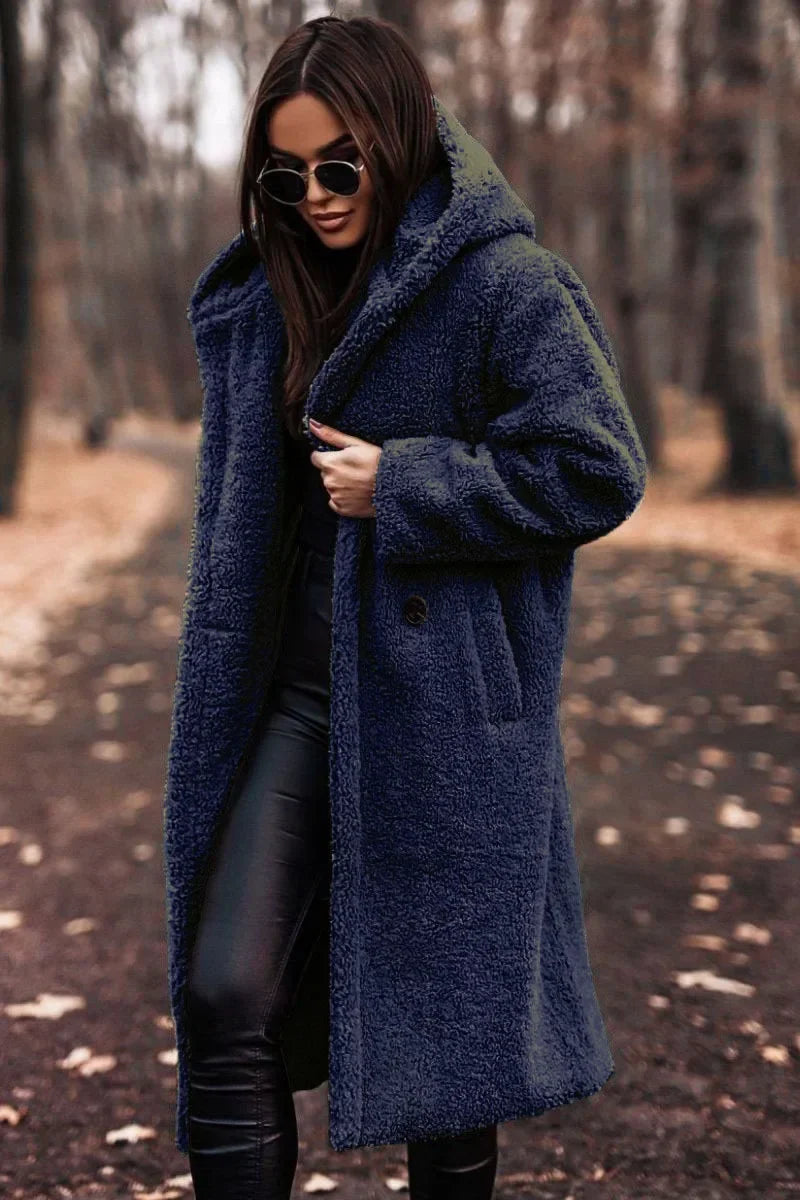 Fleece Hooded Trench Coat