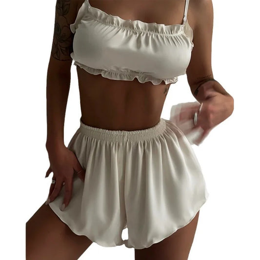 White Satin Pajama Set
