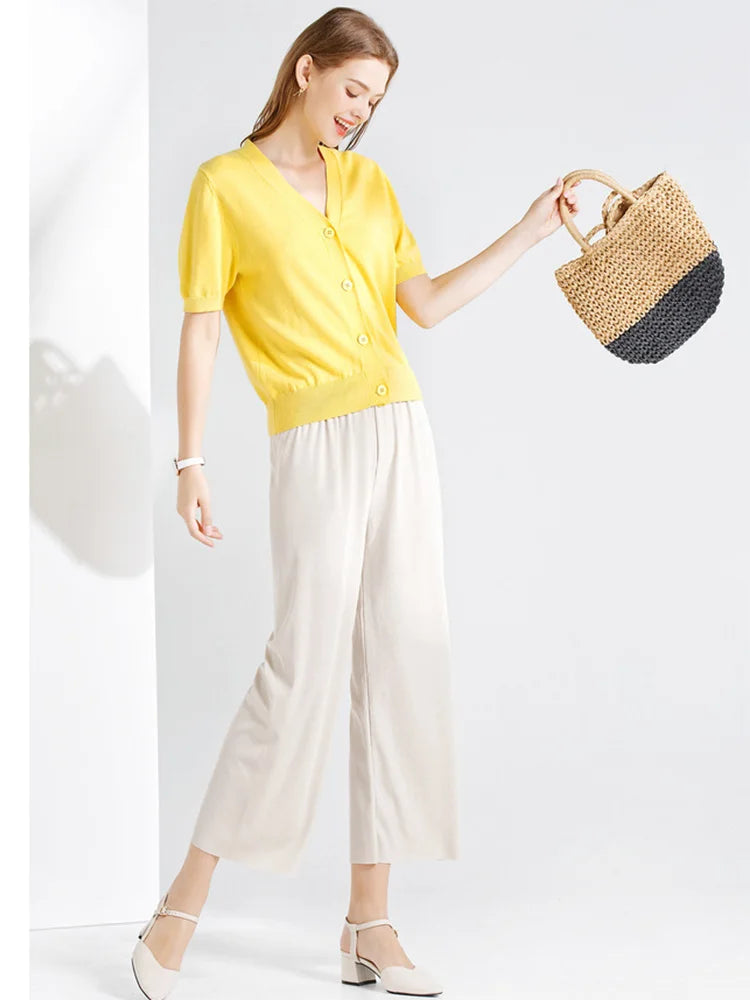 Ankle-Length Wide Leg Casual Pants