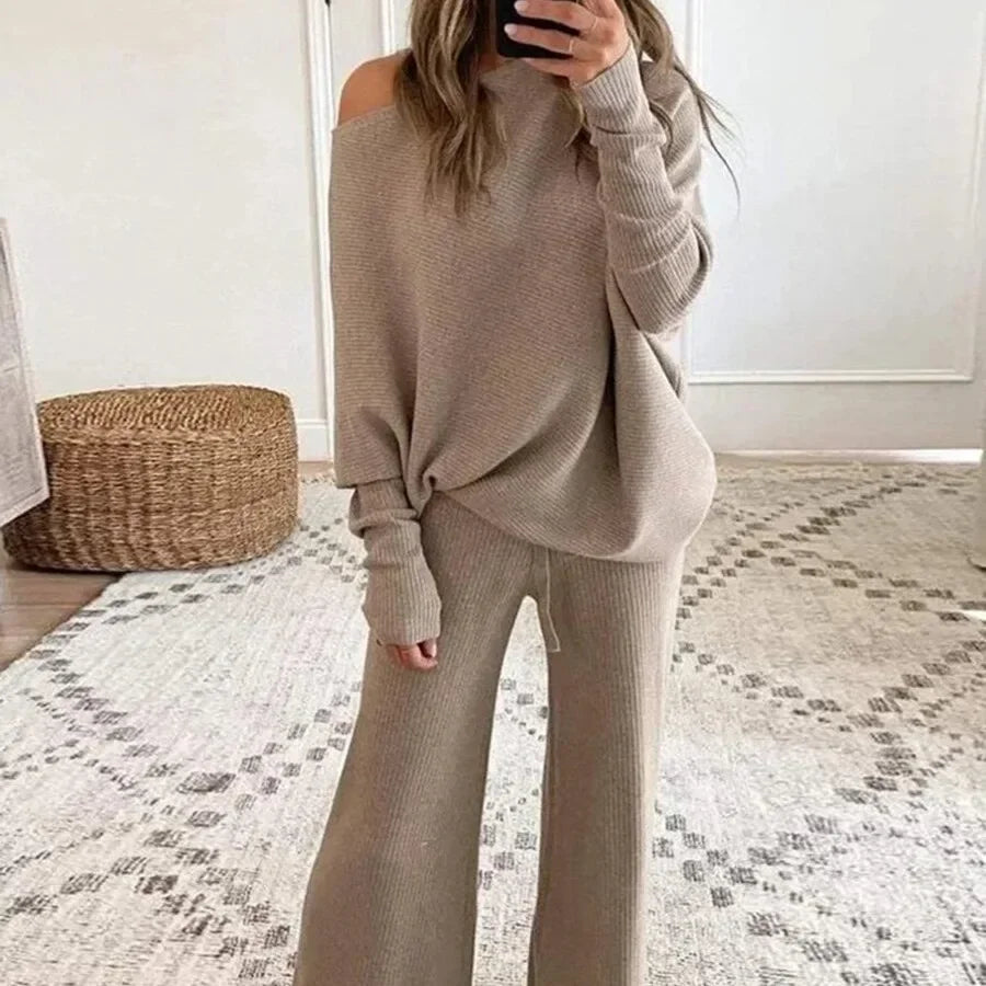 Solid Color Round Neck Long Sleeve Casual Set