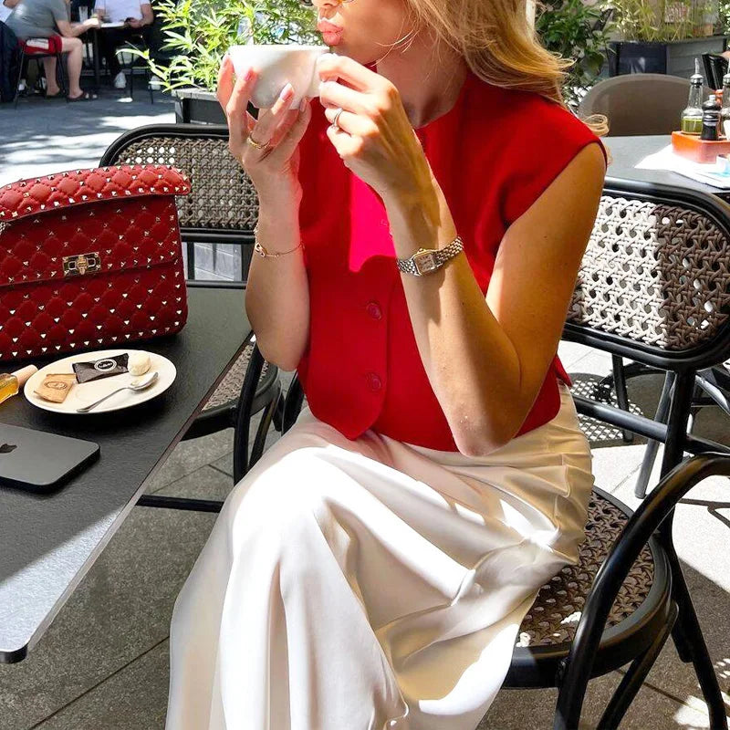 Solid Color Button-up Vest