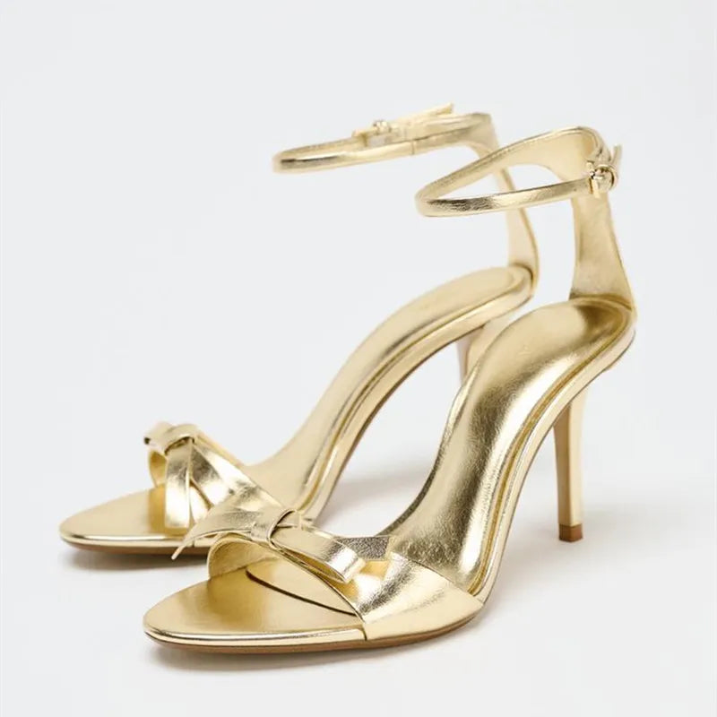 Golden Bow High Heeled Sandals