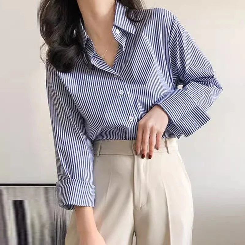 Striped Button-up Blouse