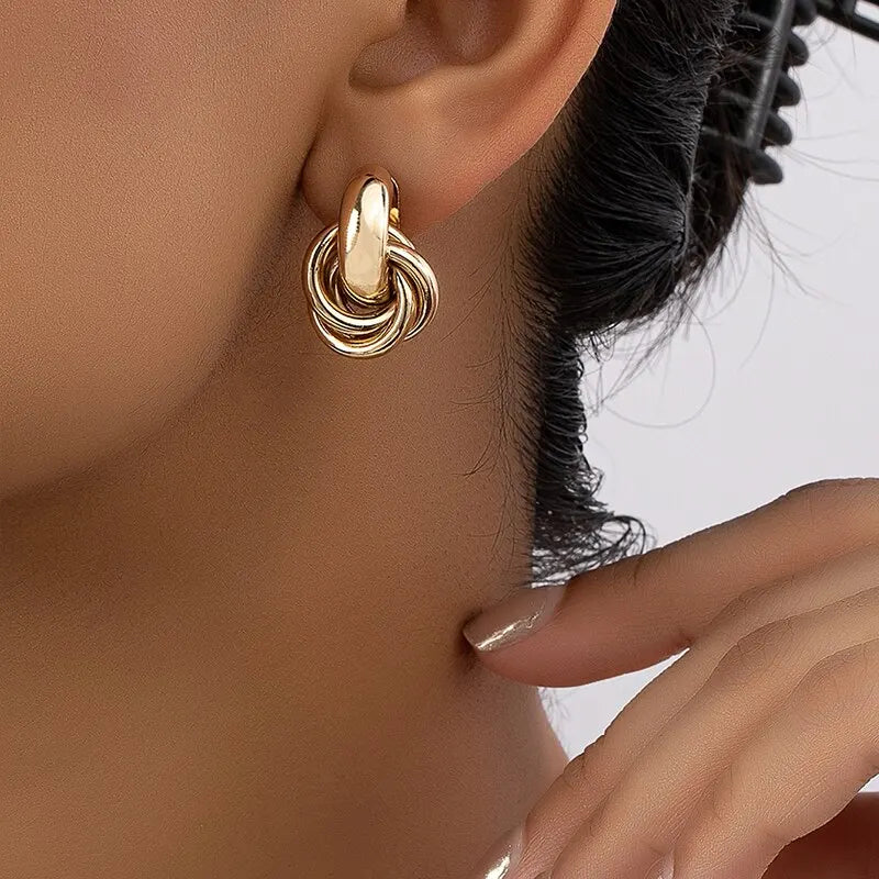Gold and Silver Knot Hoop Earrings Set