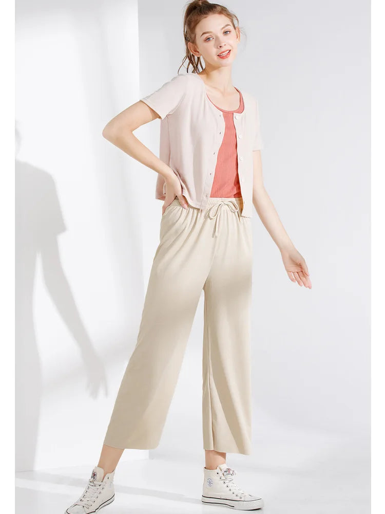 Ankle-Length Wide Leg Casual Pants