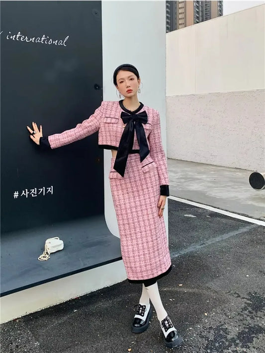 Luxe Quilted Velvet Bow Suit with Skirt