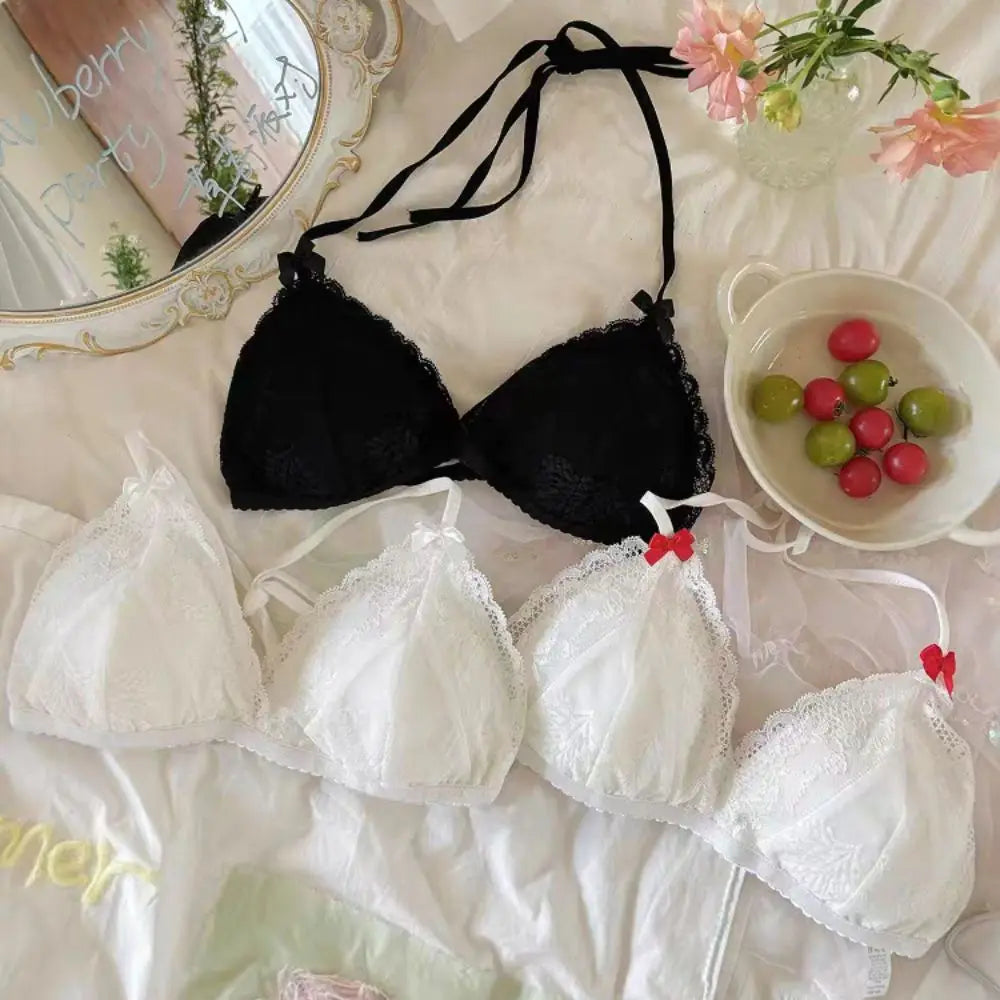Halter Lace-up Wireless Bra