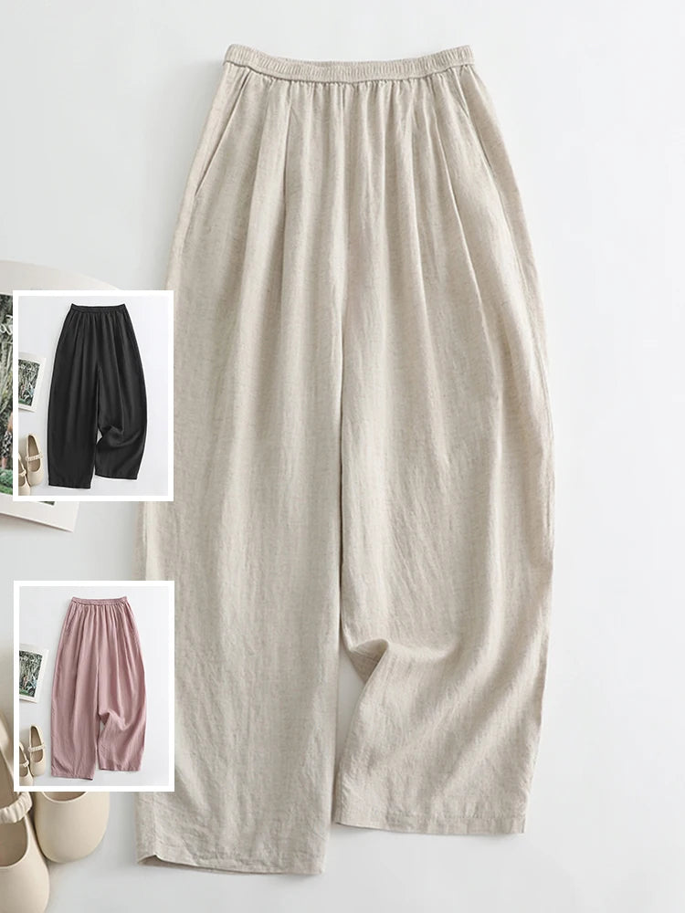 High Waist Linen Wide Leg Pants