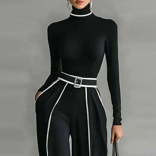 Contrast Color Slim Two Piece Set