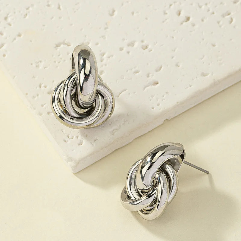 Gold and Silver Knot Hoop Earrings Set