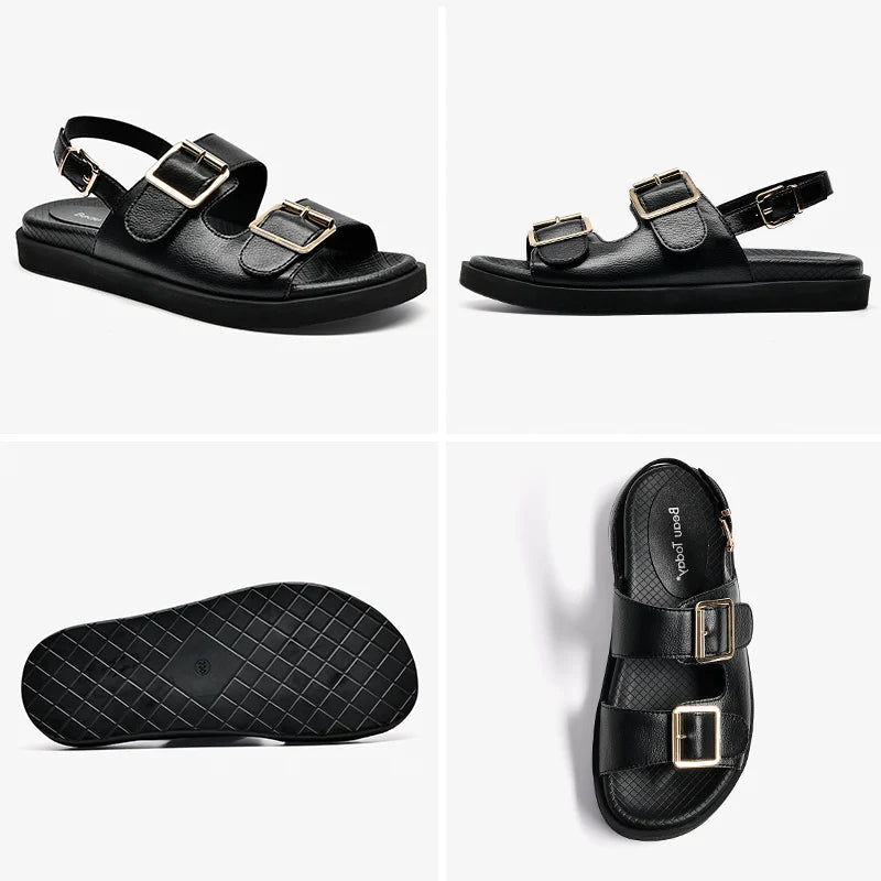 Genuine Leather Buckle Strap Sandals