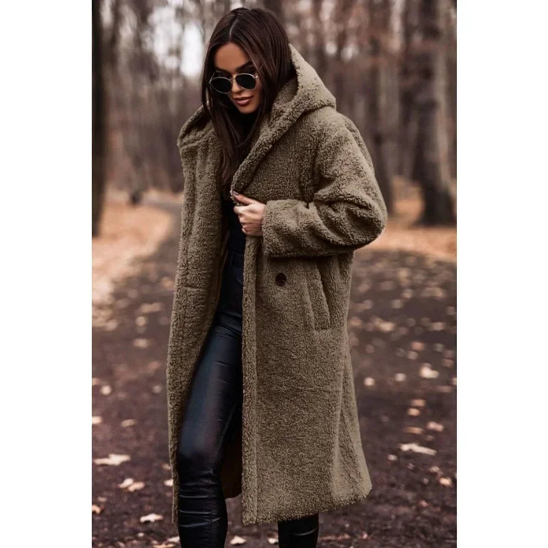 Fleece Hooded Trench Coat