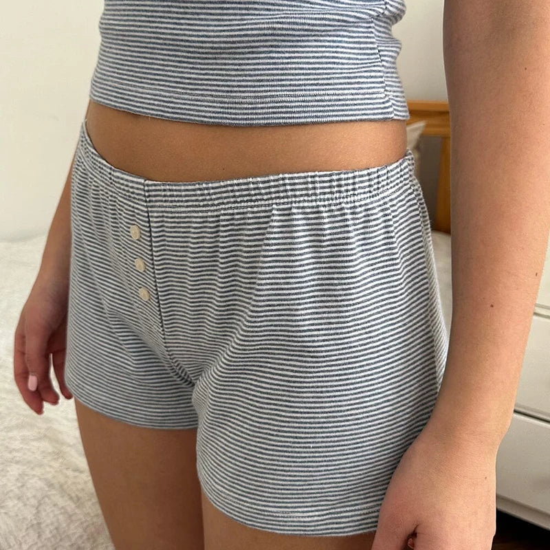 Striped Lace Trim Two Piece Pajama Set