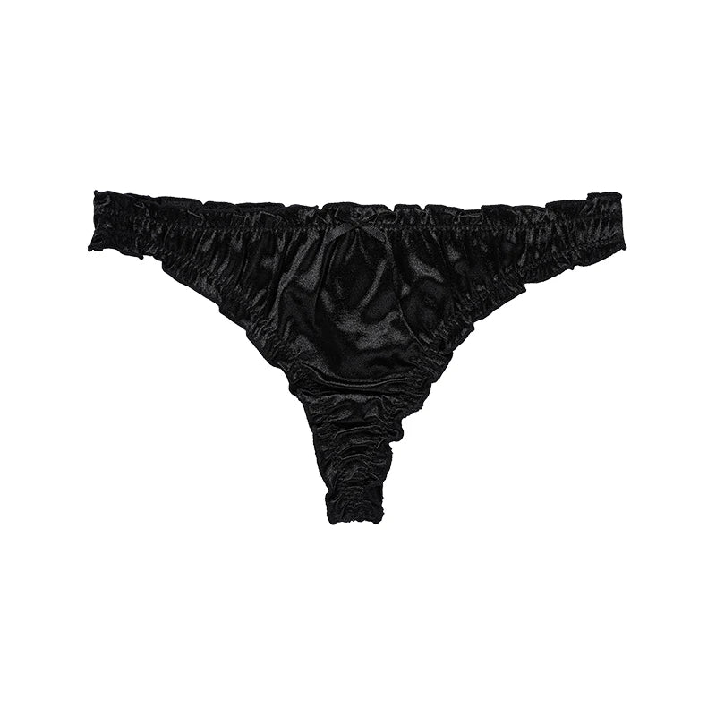Frill Trim Satin Seamless Thong Underwear