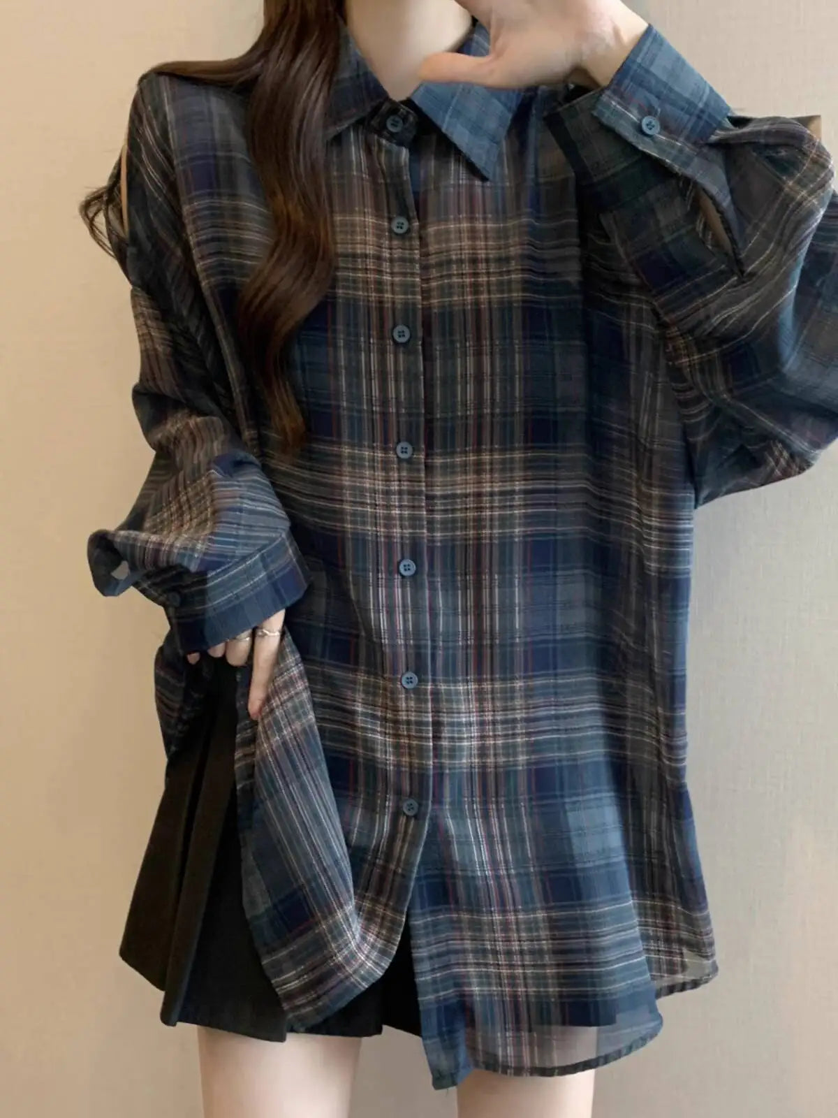 Plus Size Off Shoulder Plaid Shirt