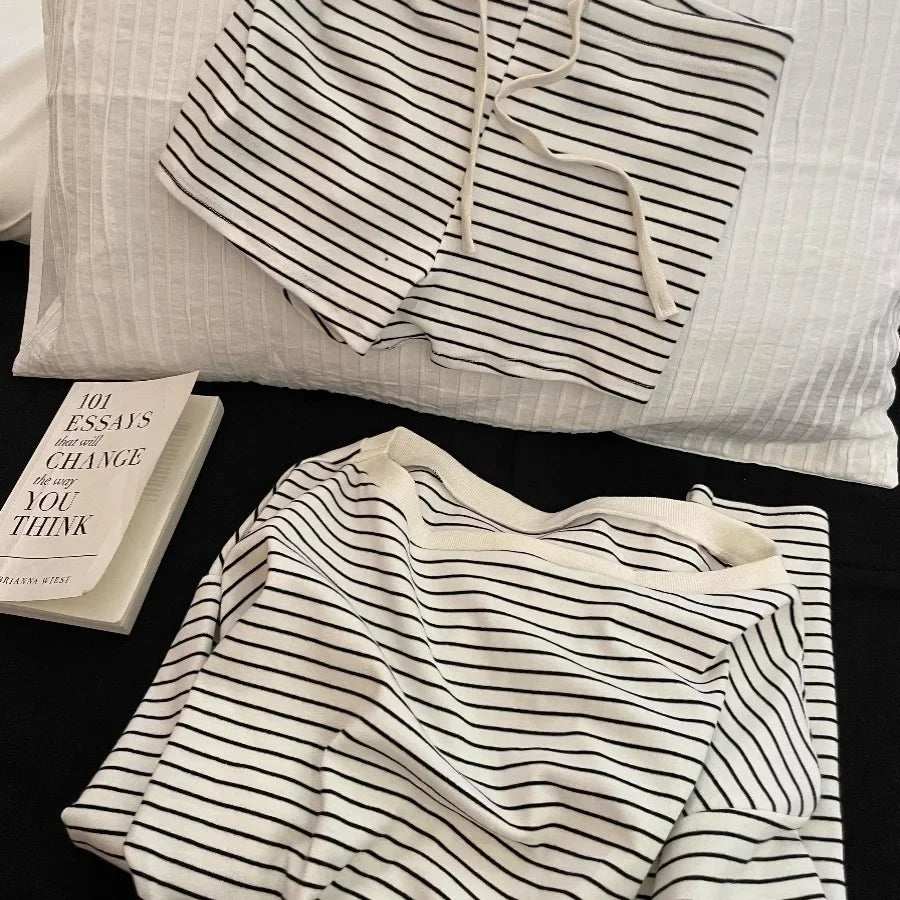 Black and White Striped 2 Piece Pajama Set