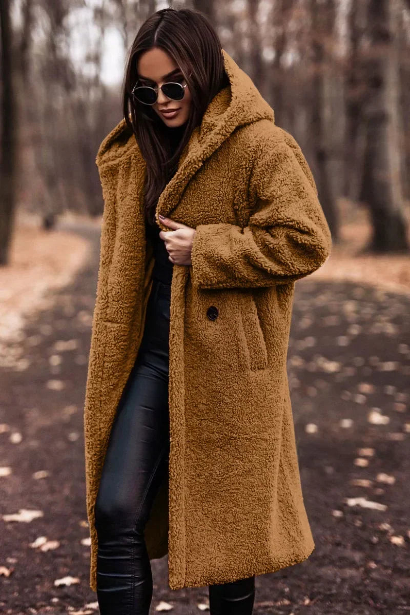 Fleece Hooded Trench Coat