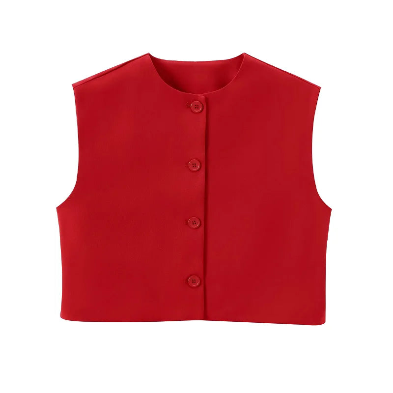 Solid Color Button-up Vest