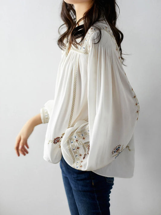 Floral Print Loose Long Sleeved Blouse