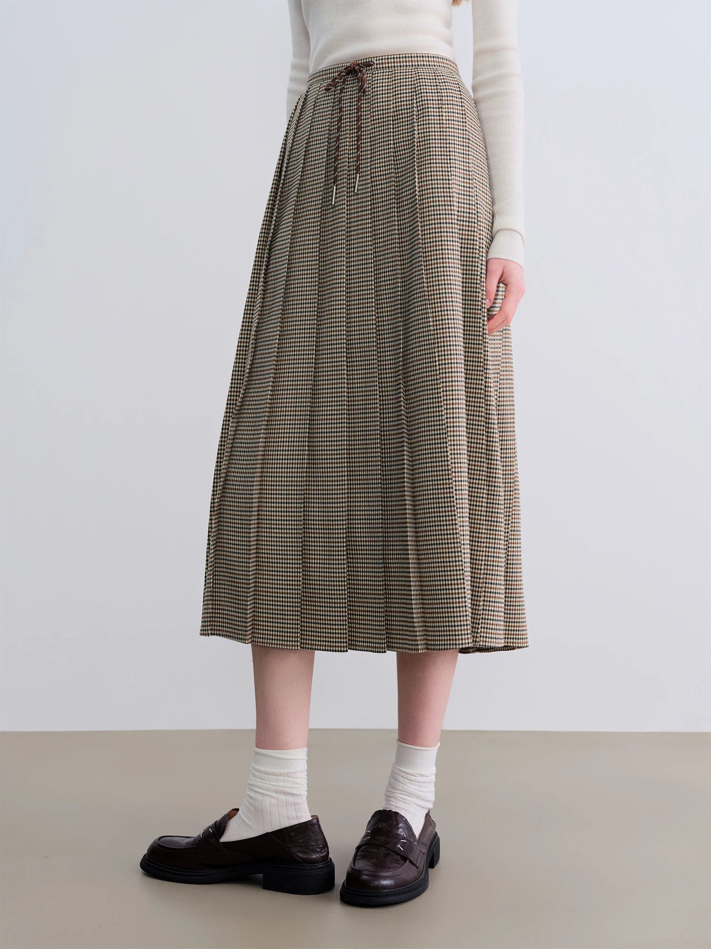 Houndstooth Mid-length Pleated Skirt