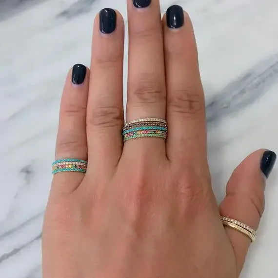 Sterling Silver Micro Pave Blue Turquoise Ring