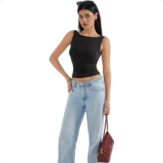 SUUKS Padded Open Back Boat Neck Tank Top