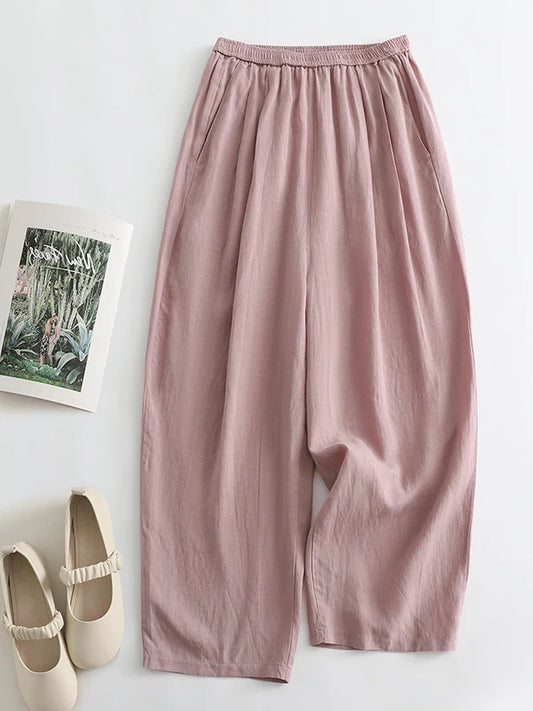 High Waist Linen Wide Leg Pants