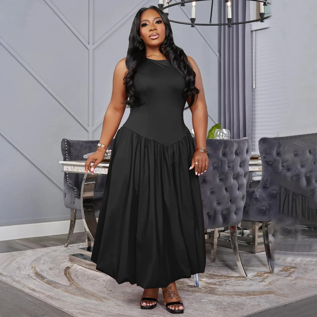 Plus Size Round Neck Maxi Dress