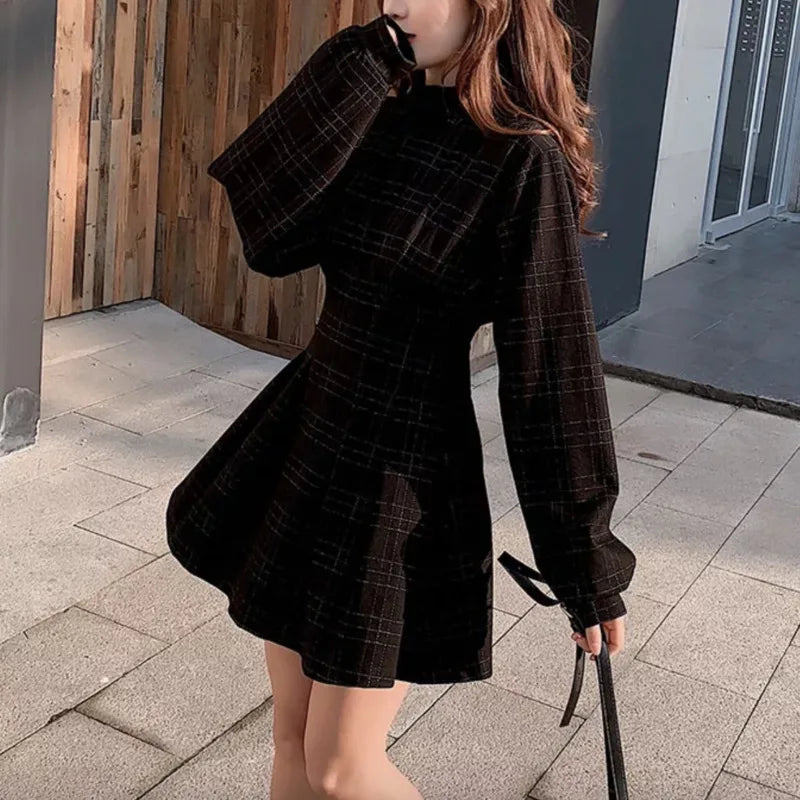 Plaid Waist Cinching A-line Dress