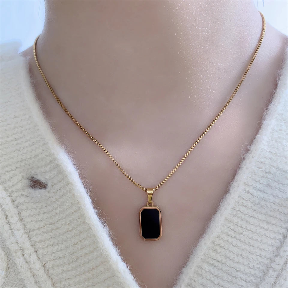 Black Square Pendant Necklace