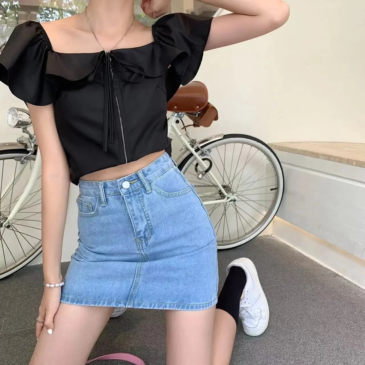 High Waist Mini Denim Skirt