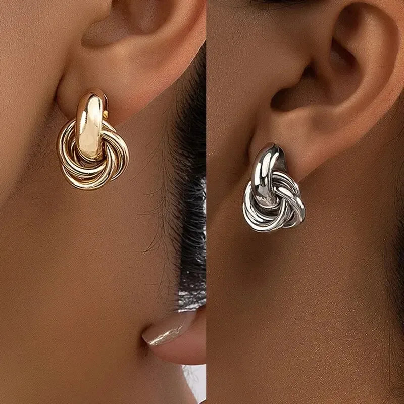 Gold and Silver Knot Hoop Earrings Set