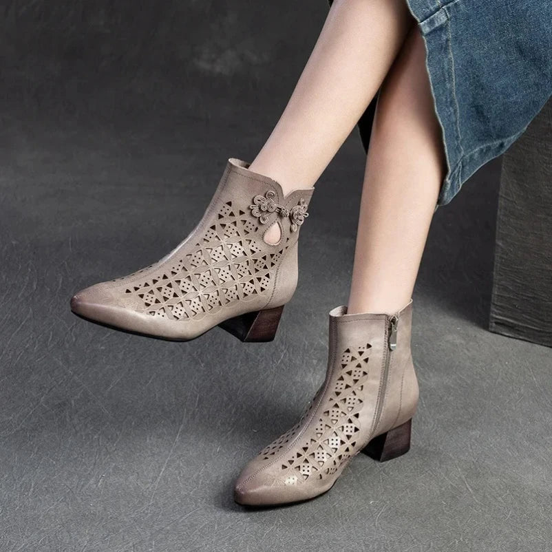 Patterned Leather Ankle Boots