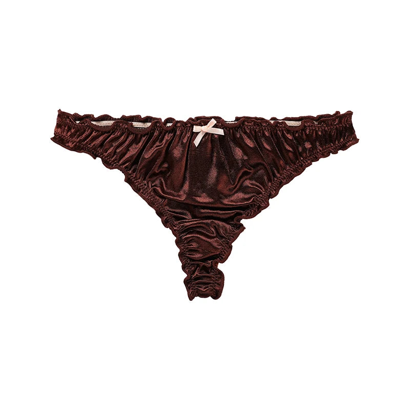 Frill Trim Satin Seamless Thong Underwear