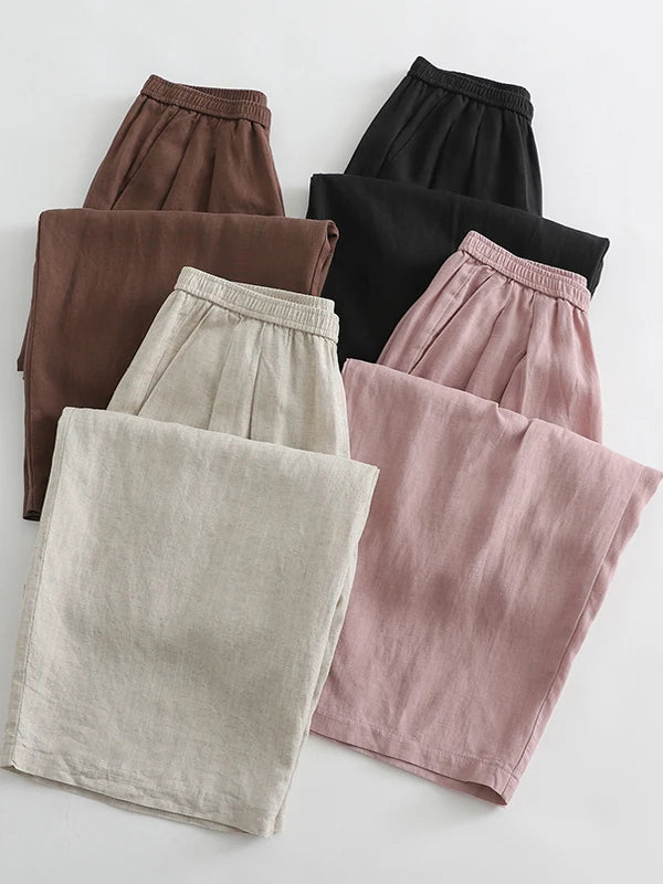 High Waist Linen Wide Leg Pants