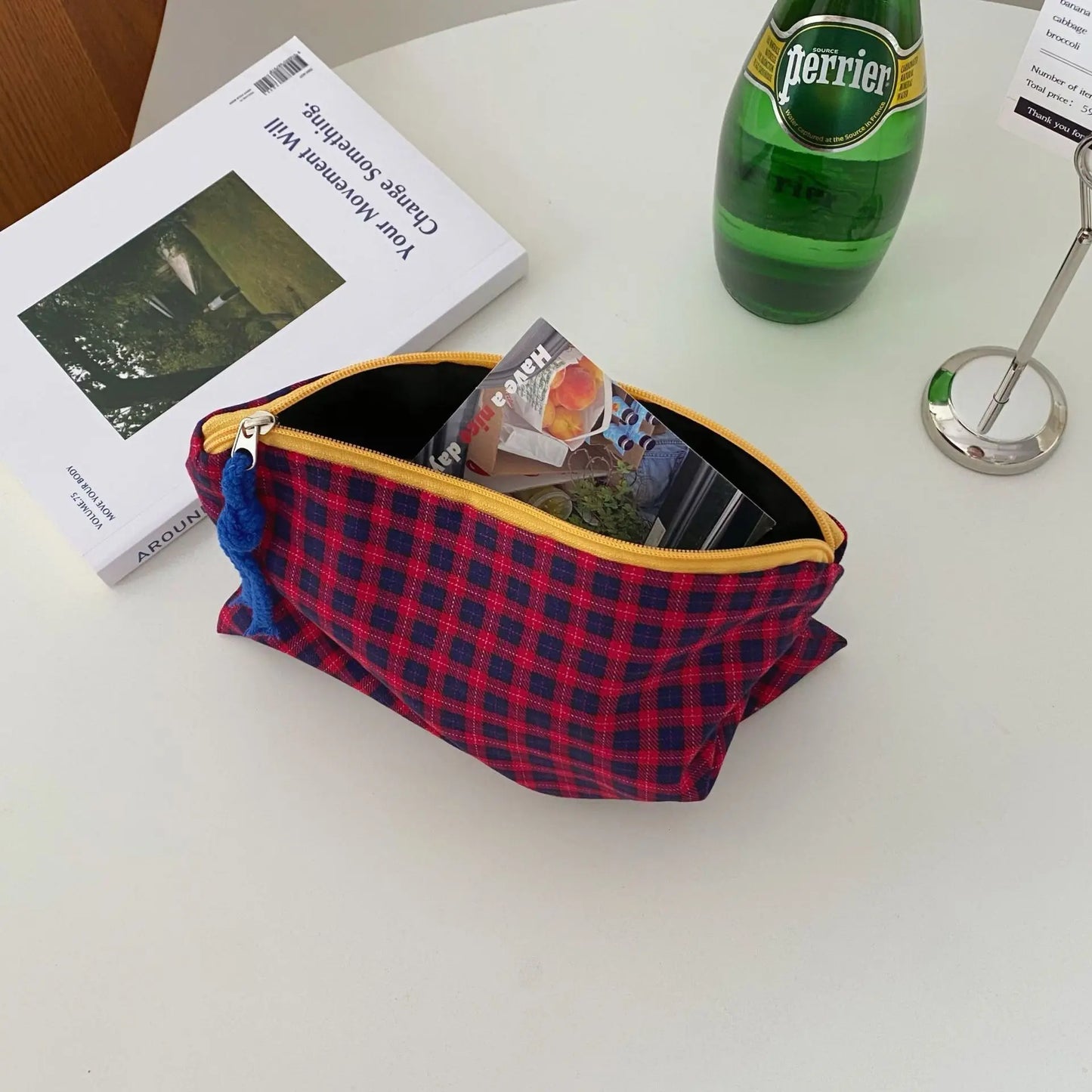 Plaid Cotton Makeup Bag
