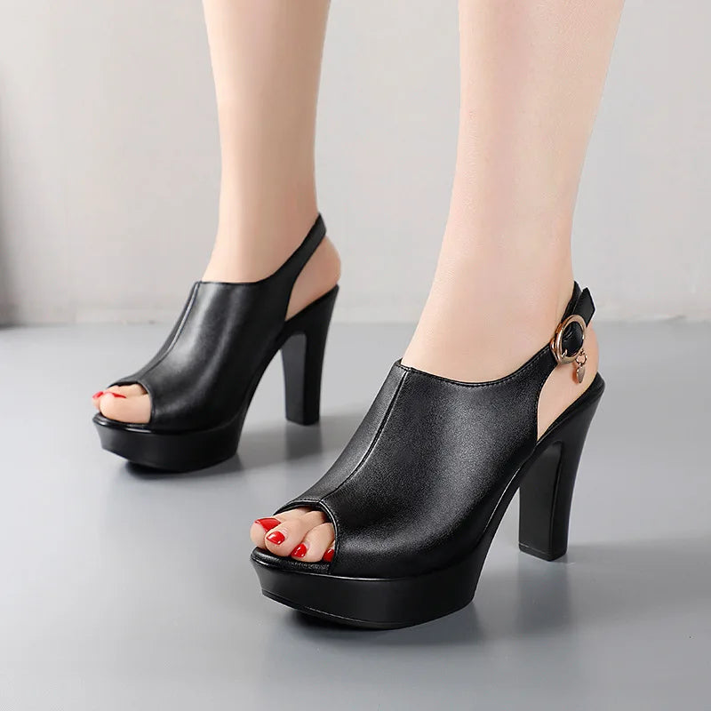 Black Platform Heeled Sandals