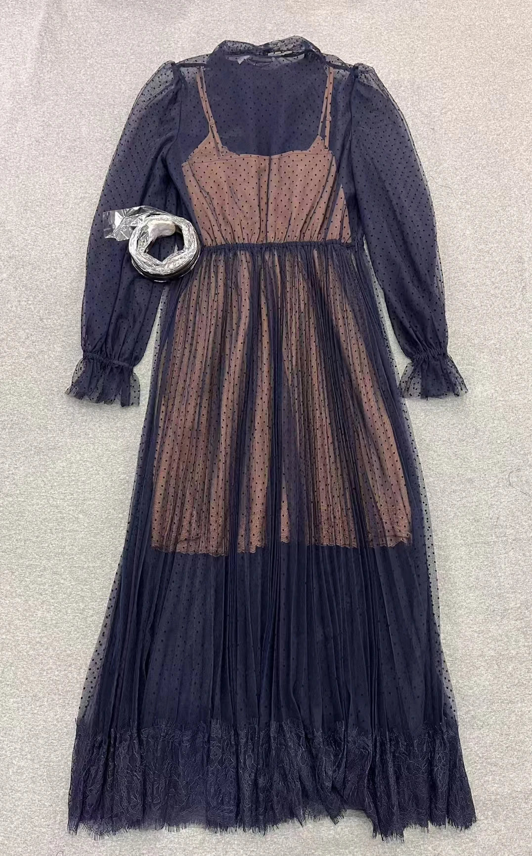 Mesh Transparent Midi Dress with Bow