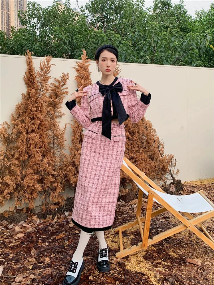 Luxe Quilted Velvet Bow Suit with Skirt