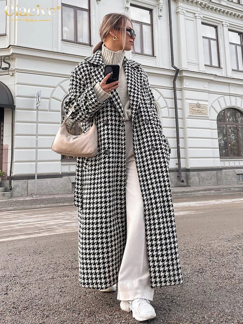 Modern Muse Loose Houndstooth Coat