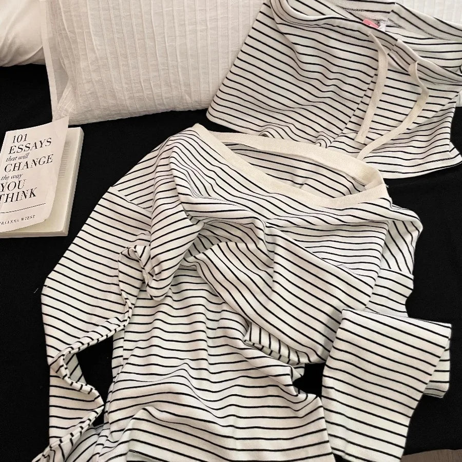 Black and White Striped 2 Piece Pajama Set