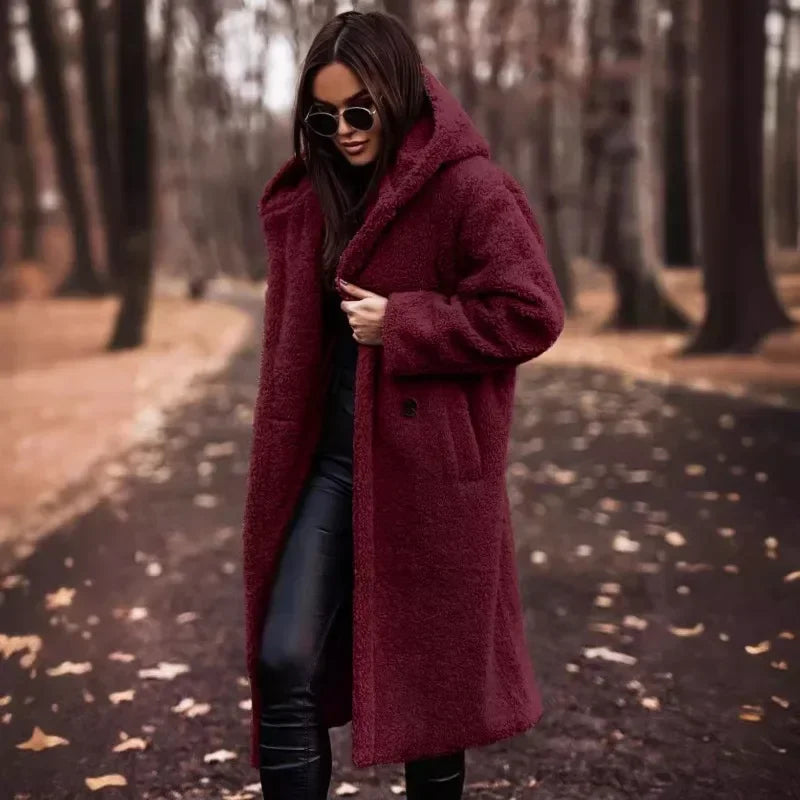 Fleece Hooded Trench Coat