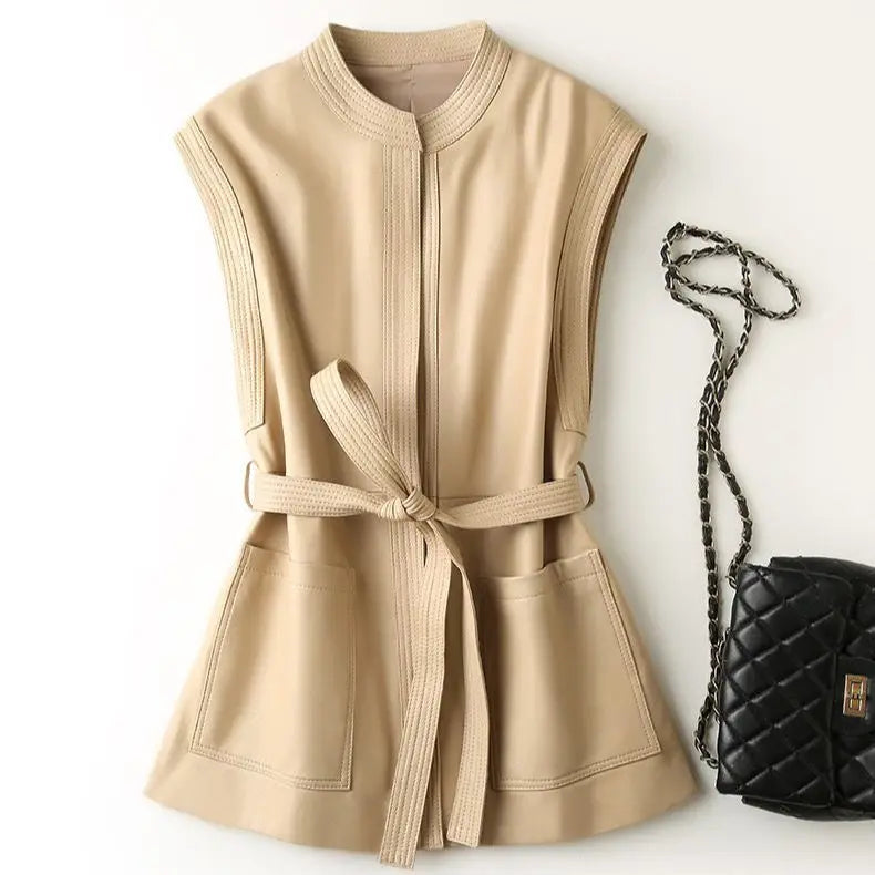 Faux Leather Belted Vest