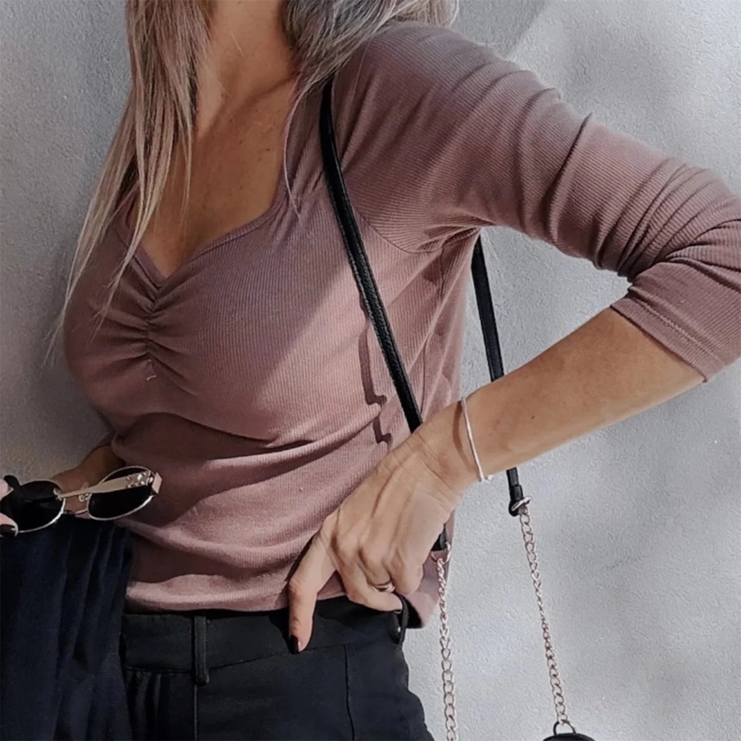 Solid Sweetheart Neck T-Shirt