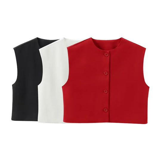 Solid Color Button-up Vest